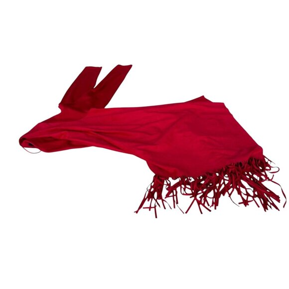 INC International Concepts Open Front Fringe Jacket Red Faux Suede Asymm… - Picture 8 of 9